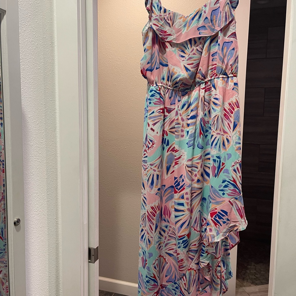 Vibrant Asymmetrical Dress with Leaf Print